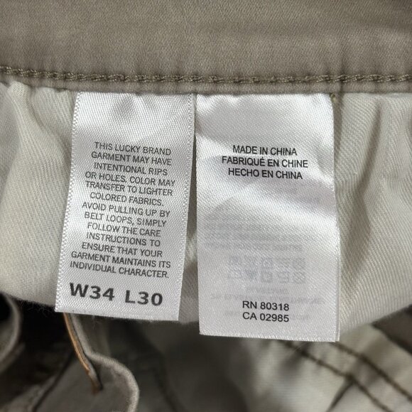 Lucky Brand 410 Athletic Straight Pants Mens 34x30 Beige Stretch Chino Casual - Picture 16 of 16